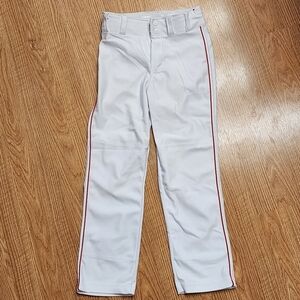 A4 White Youth Baseball Pants with Red Stripe Size M